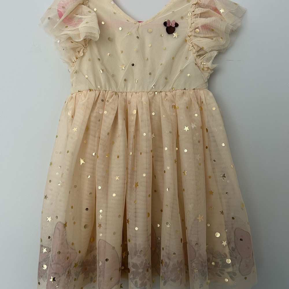 Gold Star Tulle Dress with Puff Sleeves